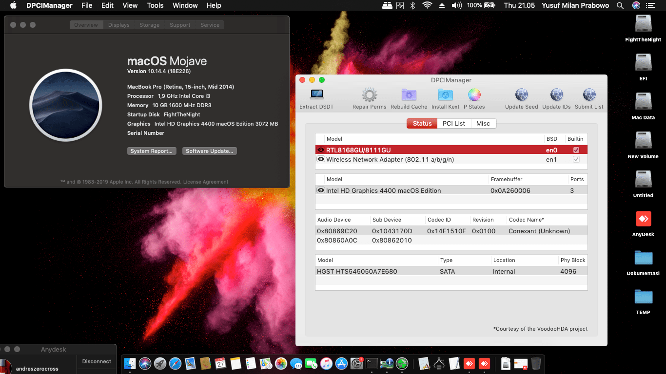 Success Hackintosh macOS Mojave 10.14.4 Build 18E226 at Asus A455LD-WX110D